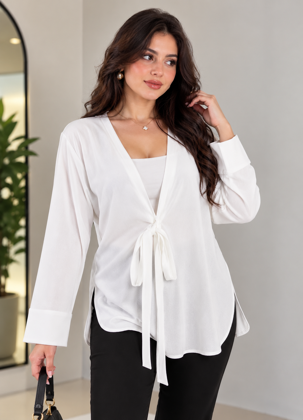 Linen tie-front blouse