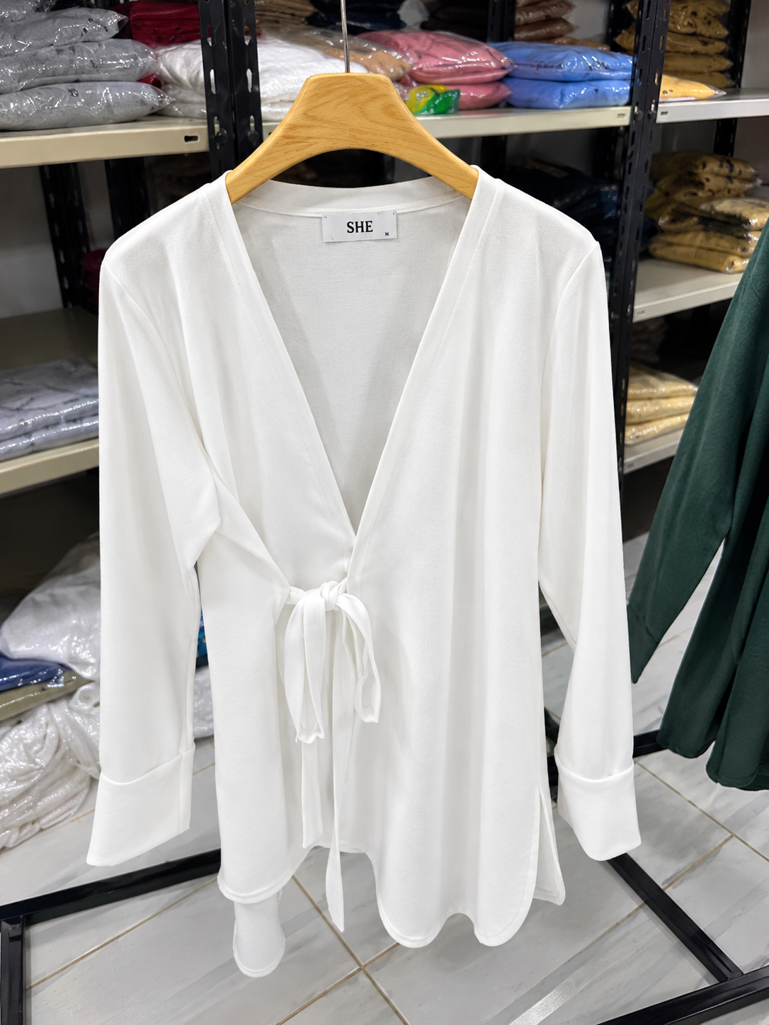 Linen tie-front blouse